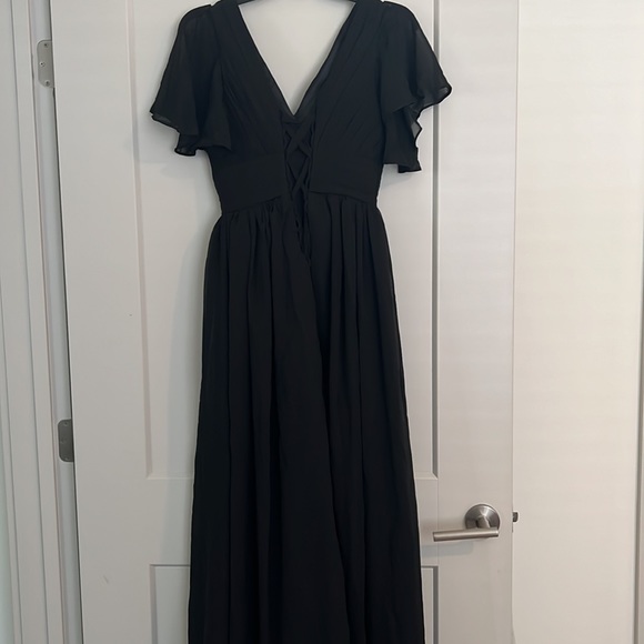 Black Chiffon V-Neck Formal Gown Sz 2 - Picture 3 of 3
